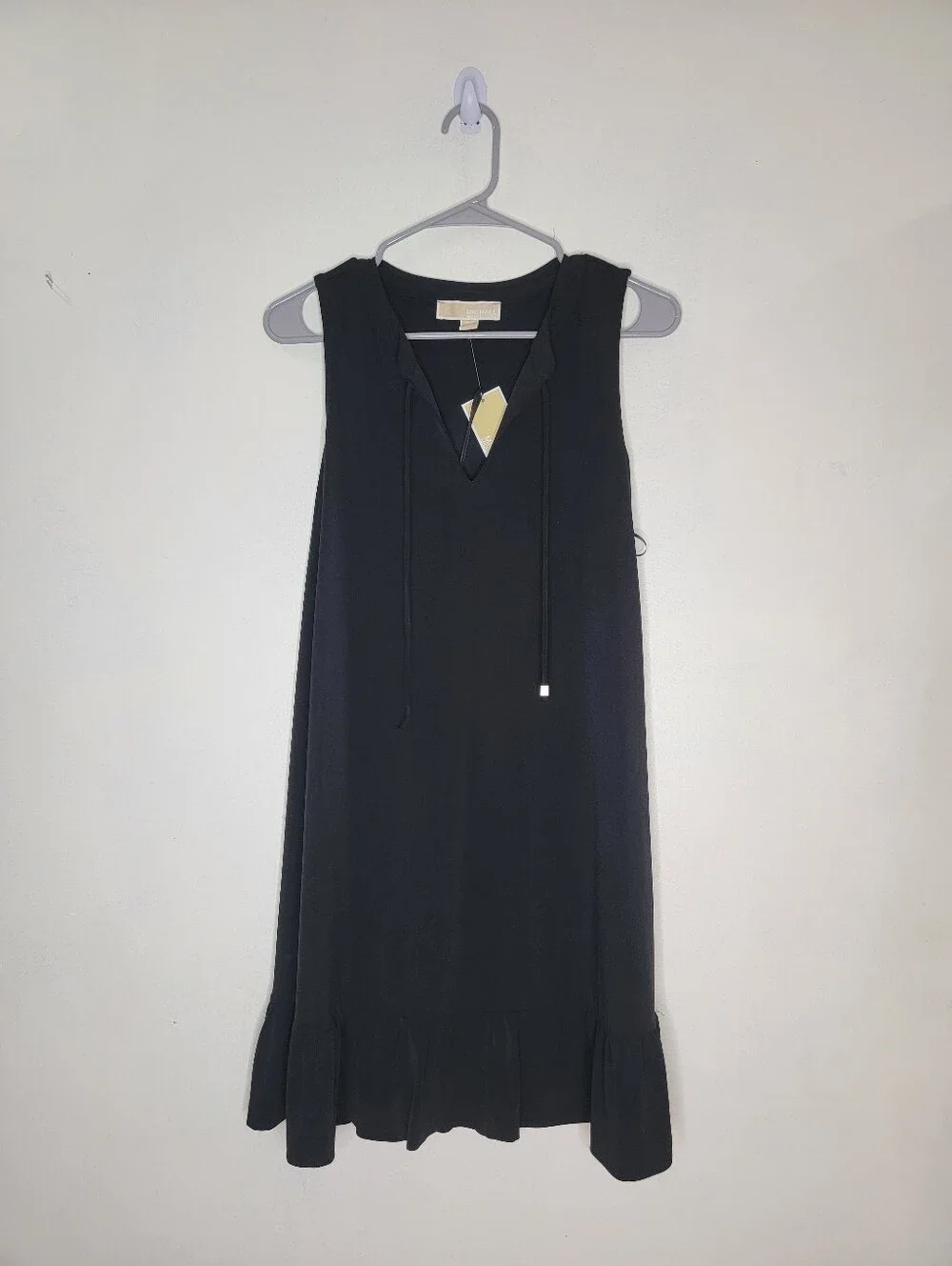 Michael Kors Black Sleeveless V-Neck Ruffle-Hem Mini Dress